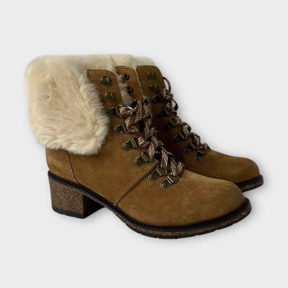 Aetrex Brooklyn Faux Fur Leather Lace-Up Boot Size 7 NWT